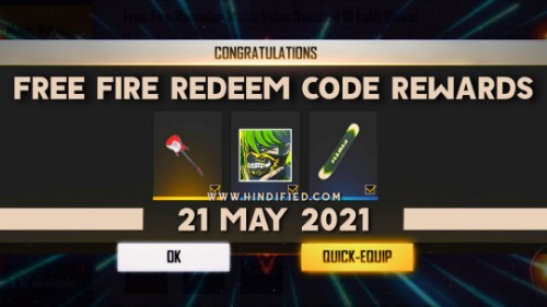 Garena Free Fire Redeem Code Rewards, Free Fire Redeem Code, Free Fire Redeem Code 21 May 2021, Free Fire 21 May, Free Fire Rewards, Free Fire Redeem Code Hindi